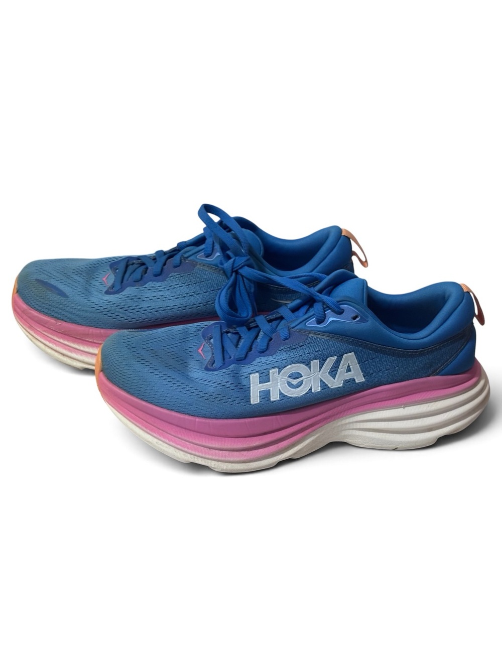 HOKA Bondi 8 Women’s Running Shoes Blue Pink Cushioned Walking Athletic Sneakers